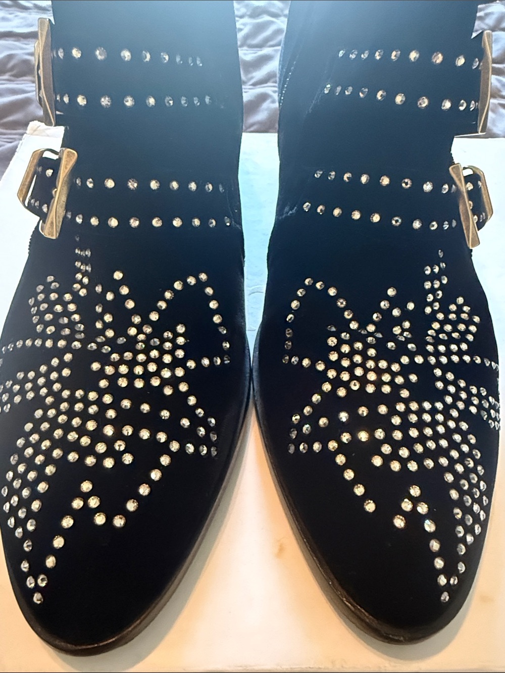Authentic Chloe Suzanna Black Studded Suede Ankle Boots size 37.5 women’s 7.5 - Picture 2 of 16